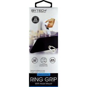 Bytech Ring Grip, with Hook Mount, Universal in Black with Silvertone Ring